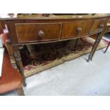 A 19th Century Bow Fronted Side Table, having three freeze drawers, lacking gallery.