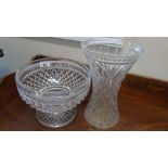 A Large Crystal Bowl possibly Waterford, along with a Large Crystal Vase, (AF).