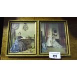 A Pair of Decorative Prints Depicting Ladies in Period Dress.