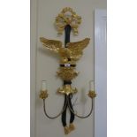 A Wonderful Pair of 20th Century Timber Gilt Electrified Wall Sconces, with eagle surmount on an