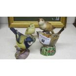 Four Royal Worcester Birds, Sparrow, Nightingale, Great Tit & Wood Warbler (beak chipped)(4).