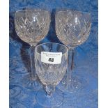 Four Waterford Crystal Boyne Pattern Hock Glasses & a Colleen Pattern Sherry Glass.