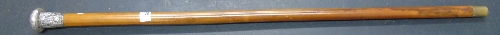 A Fruitwood Walking Stick with Possible Silver Embossed Repoussé Top depicting Chinese temples and