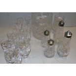 Waterford Crystal: Two Sets of Salt & Peppers, and a Jam Pot & Lid, a Biscuit Barrel Six Ports &