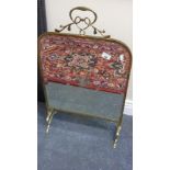 A Mirrored, Star Etched Brass Framed Fire Screen, three 19th century brass fire irons & grate with