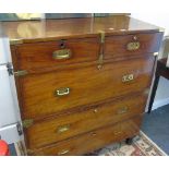 A Magnificent 19th Century Military Chest, in two parts having brass corners, strapping and