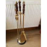 A Very Good Quality Early 20th Century Brass Companion Set, with timber handles.