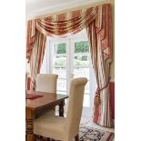 Four Pairs of Burgundy/Pink and Cream Striped Damask Curtains. Three: 1 metre 100 x 2 metre 400 drop