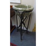 Two Marble Bowls on Metal Stands with Rams Head Handles to Sides (2).