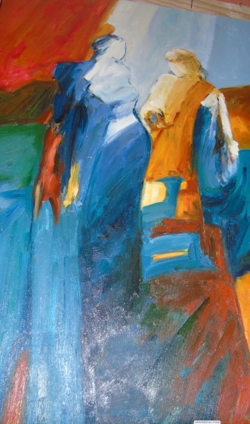 An Abstract Oil on Canvas of two women.