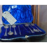 A Late Victorian Set of Six Albany Pattern Teaspoons and Tongs. London, William Hutton and Sons