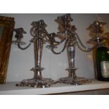 A 19th Century Silver Plated Rococo Style Three Branch Candelabra.