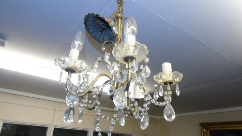 Two Brass and Glass Chandeliers.