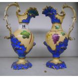 A Pair of Hand Painted Ewer Jugs.