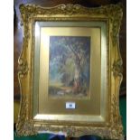 A Watercolour of a Wooded Landscape, unsigned in a decorative gilt gesso frame