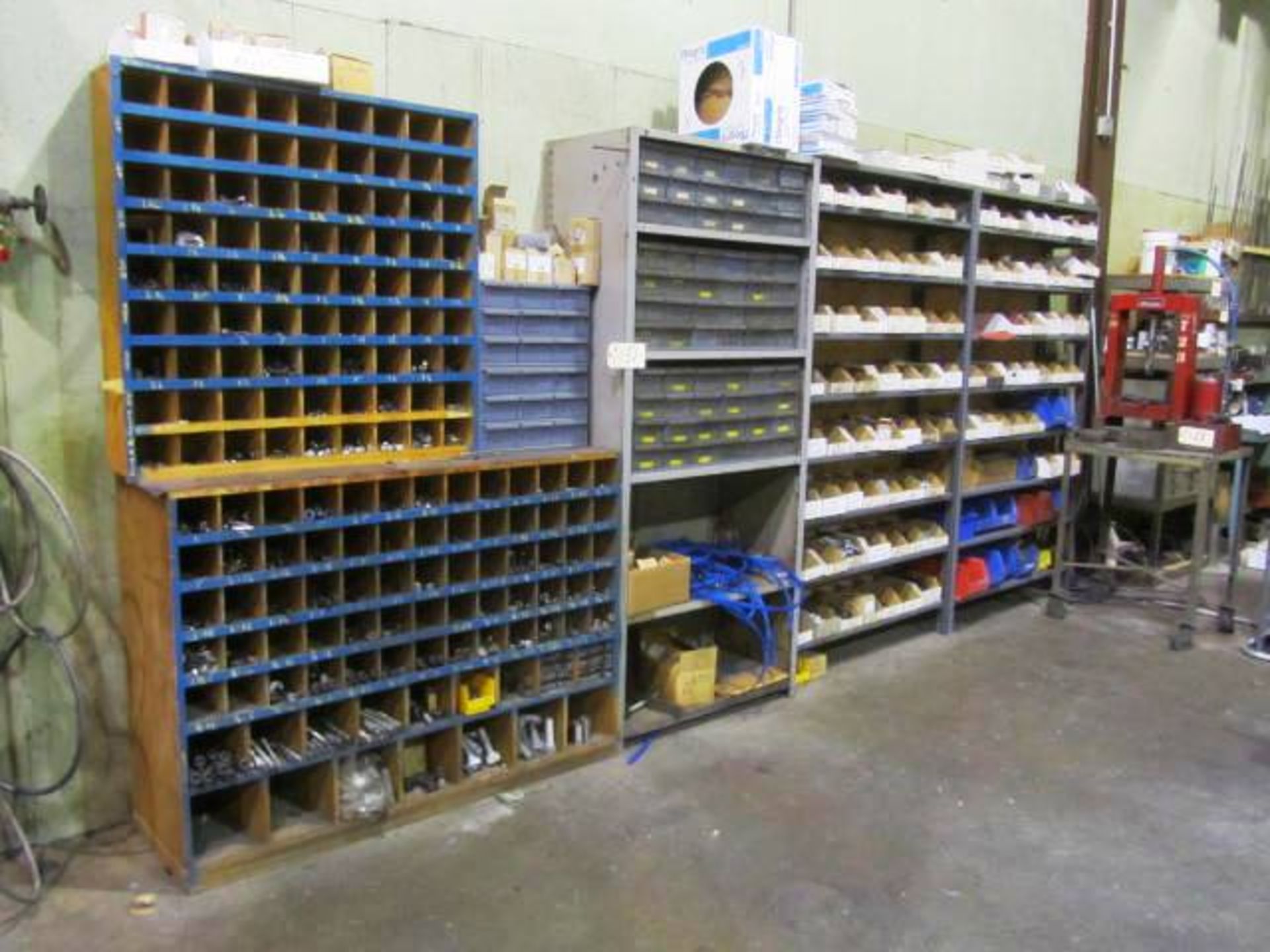 (3) Racks, Gray & Wood Nuts & Bolts Bins