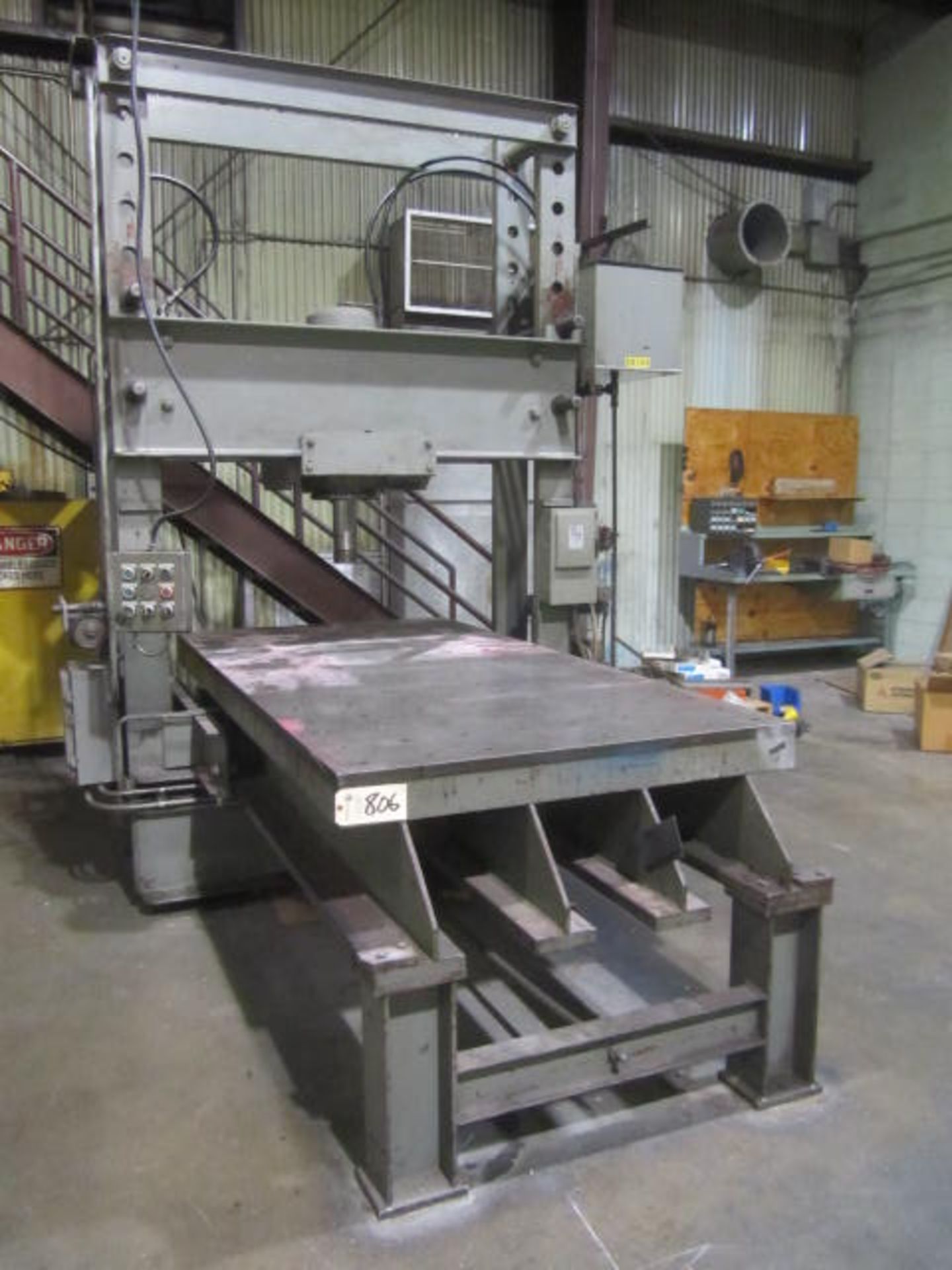 Nugier Model RF150MD3 150 Ton Traveling Frame Straightening Press with 48'' x 96'' Drilled &