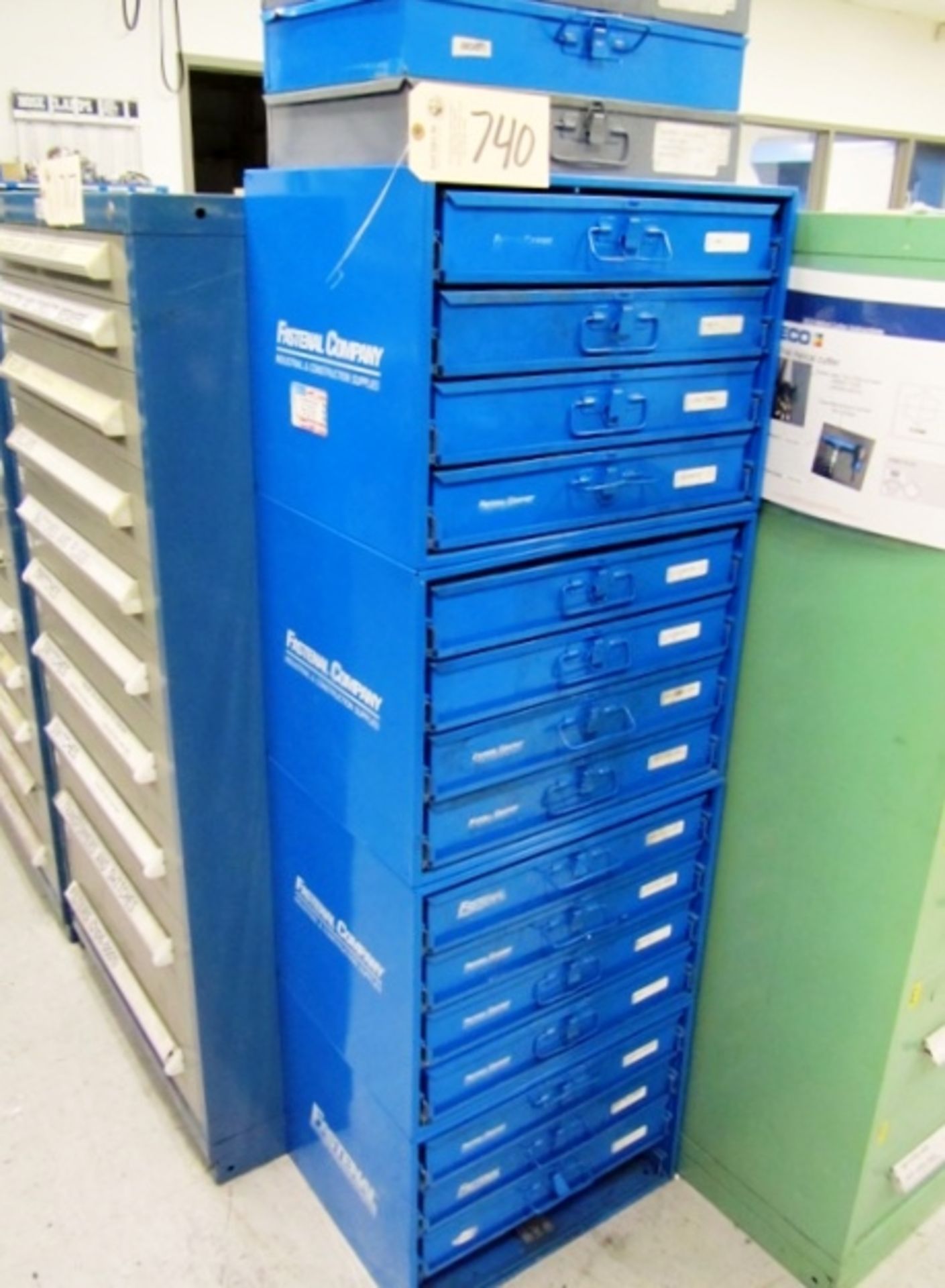 18 Drawer Fastenal Hardware Cabinet with Contents of Assorted Hardware    **PLEASE NOTE: Loading Fee