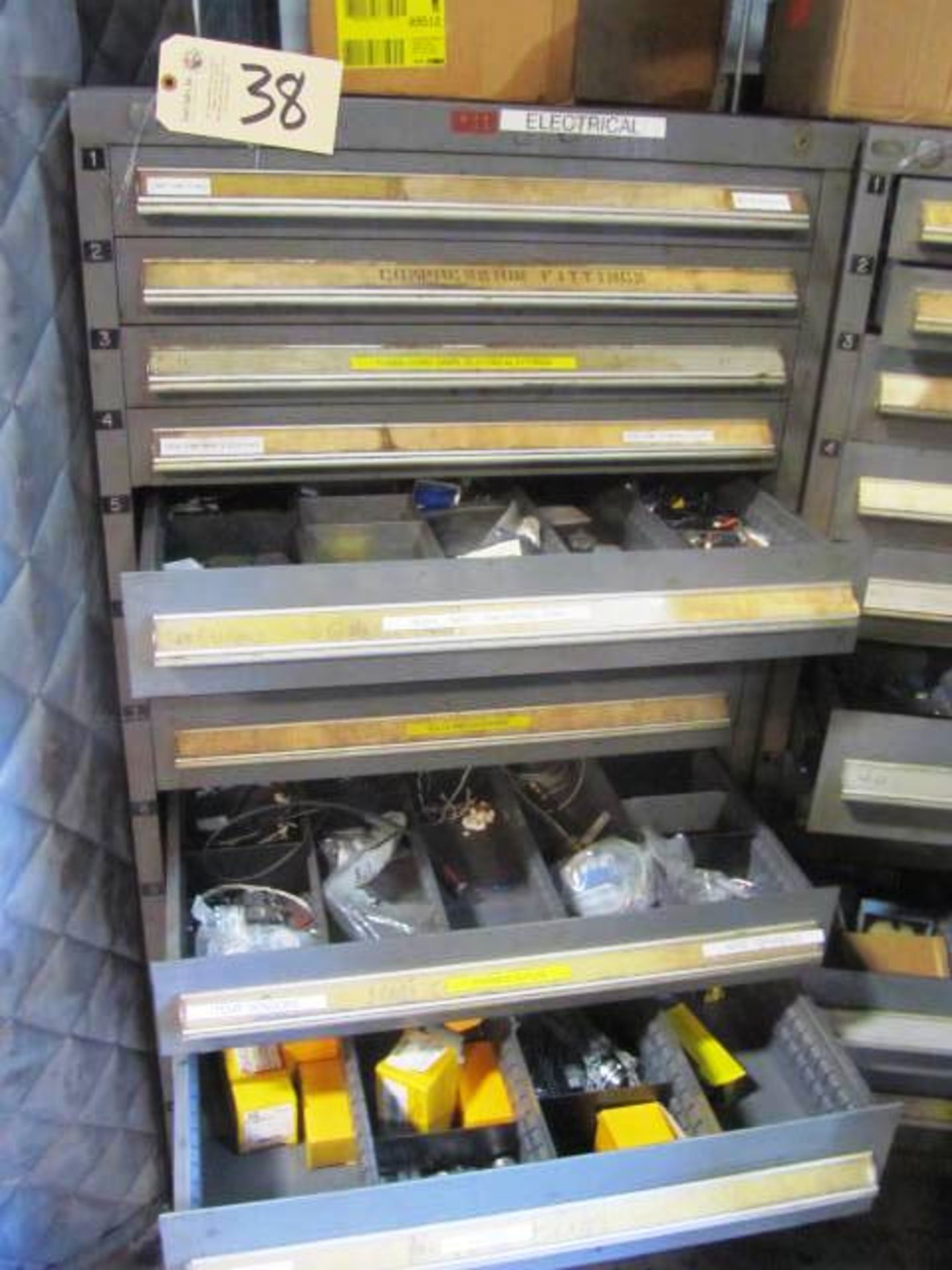 Lista Type Cabinet & Contents - Machine Parts, Light Switches, Relays, Etc.