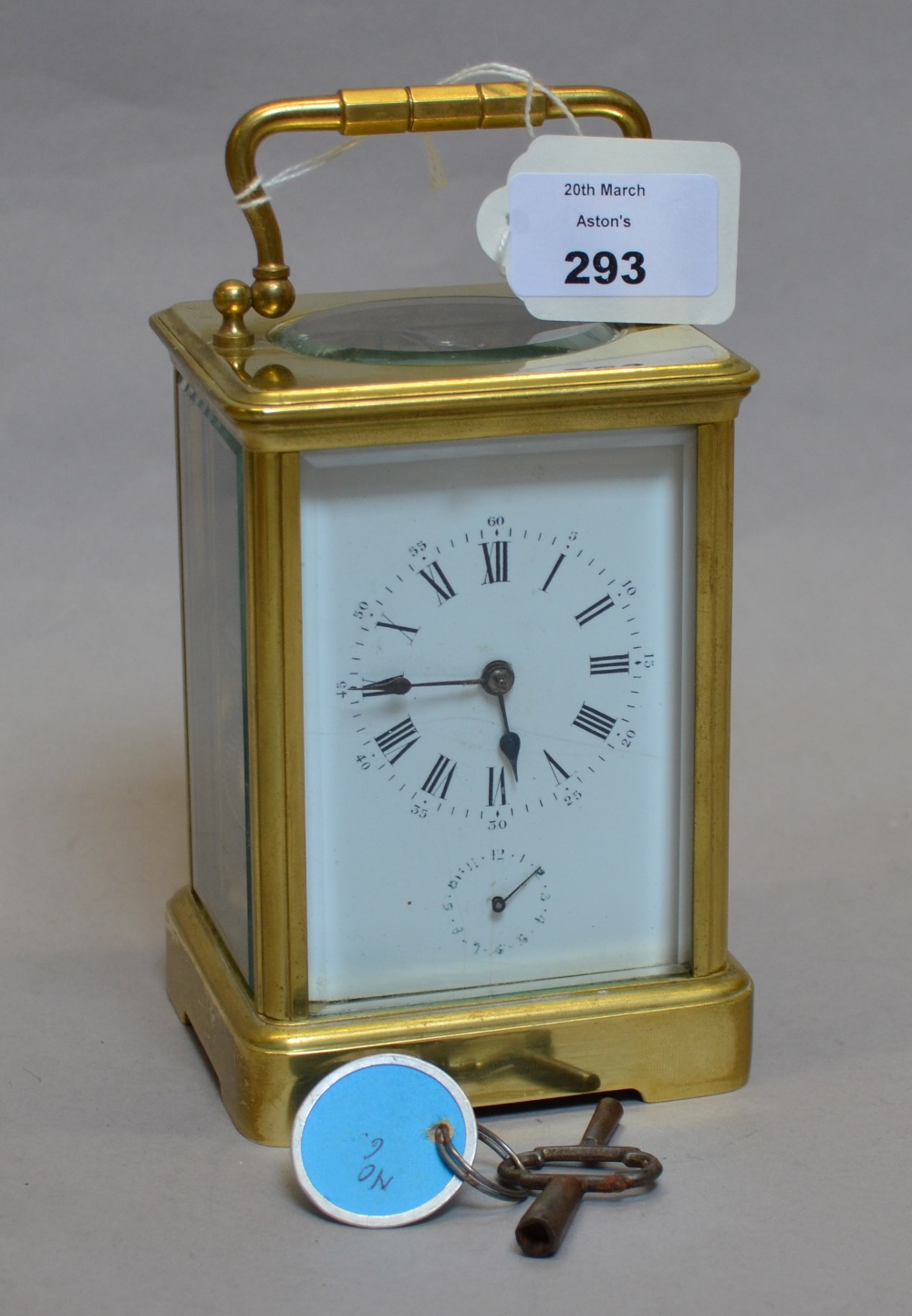 A brass cased repeat carriage clock. Hei