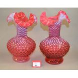 Pair of Fentons cranberry dimple vases,