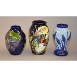 Three small Moorcroft vases, height of t
