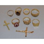 Quantity to include six 9ct rings, a 9ct