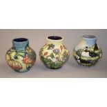 Three small Moorcroft bulbous vases, hei
