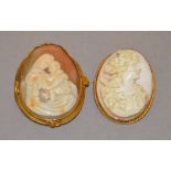 Two Victorian shell cameo brooches, one