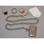 Hallmarked silver vesta case and chain,
