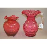 Large Fentons cranberry dimpled glass ju