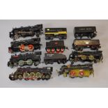 O Gauge. 6 x Locomotives. 3-rail electric. 1 tender missing, some added name plates, missing parts,