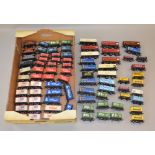 OO Gauge. Unboxed wagons & box vans. 80+ Hornby, Farish, etc. Overall F/G Few missing coupling