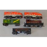 O Gauge. Lionel tinplate Southern Pacific Power car & trailer. Together with Santa Fe switcher & 2