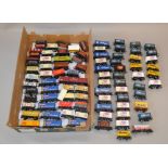 OO Gauge. Unboxed wagons, tank wagons & box vans. 80+ Hornby, Dapol, etc. Overall F/G Few missing