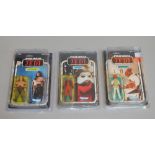 Three Kenner Star Wars 'Return Of The Jedi' Carded figures including: 65 back 70840 Nien Nunb;