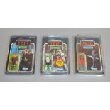 Three Kenner Star Wars 'Return of The Jedi' carded figures: 65 back 71590 Biker Scout;