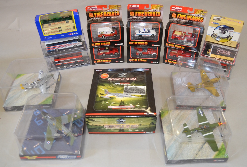 17 Corgi diecast models including Fire Heroes and Aviation Archive planes.