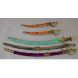 5 Asian ornamental swords with brass hilts etc.