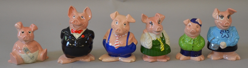Set of 6 Wade Natwest Pigs including Cousin Westley (With original stopper) (3 with wrong stoppers)