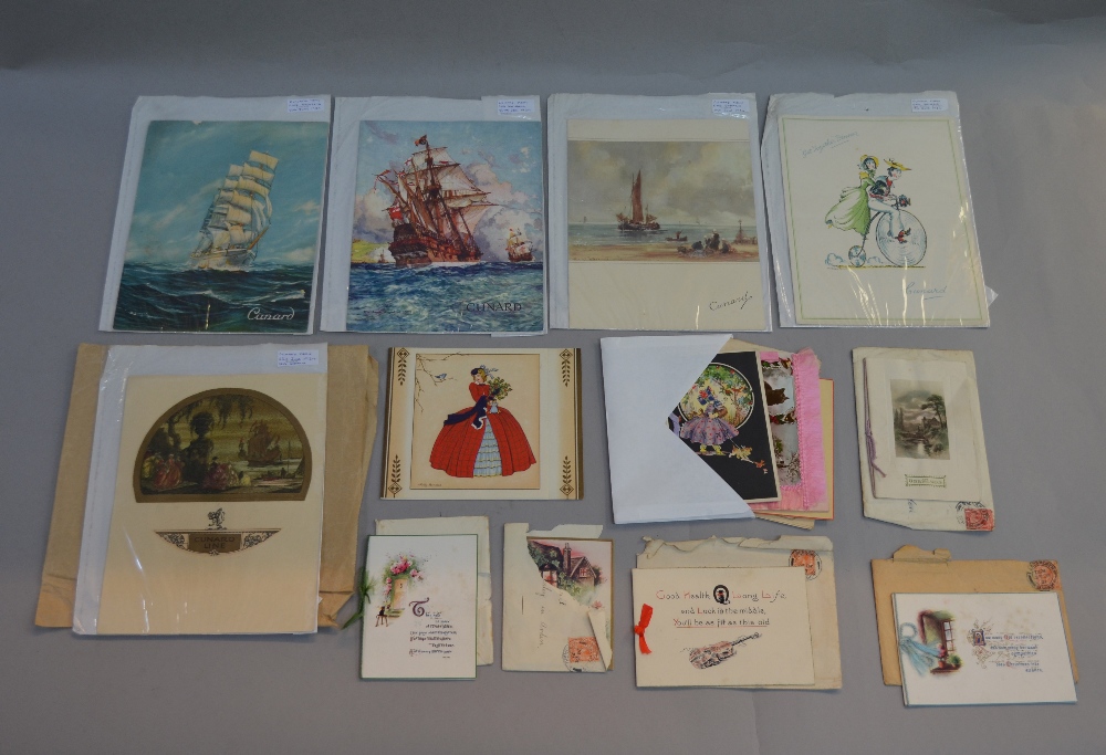 5 Cunard Line menus from the RMS Samaria June 1934 together with some early 20th century