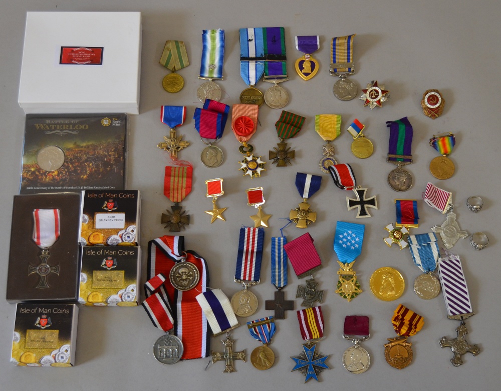 Good quantity of Soviet, British, French, American and German medals, coins and badges,