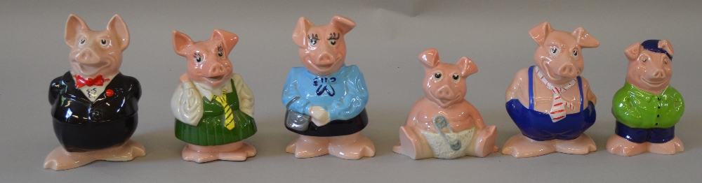 Set of 6 Wade Natwest Pigs including Cousin Westley.