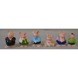 Set of 6 Wade Natwest Pigs including Cousin Westley.