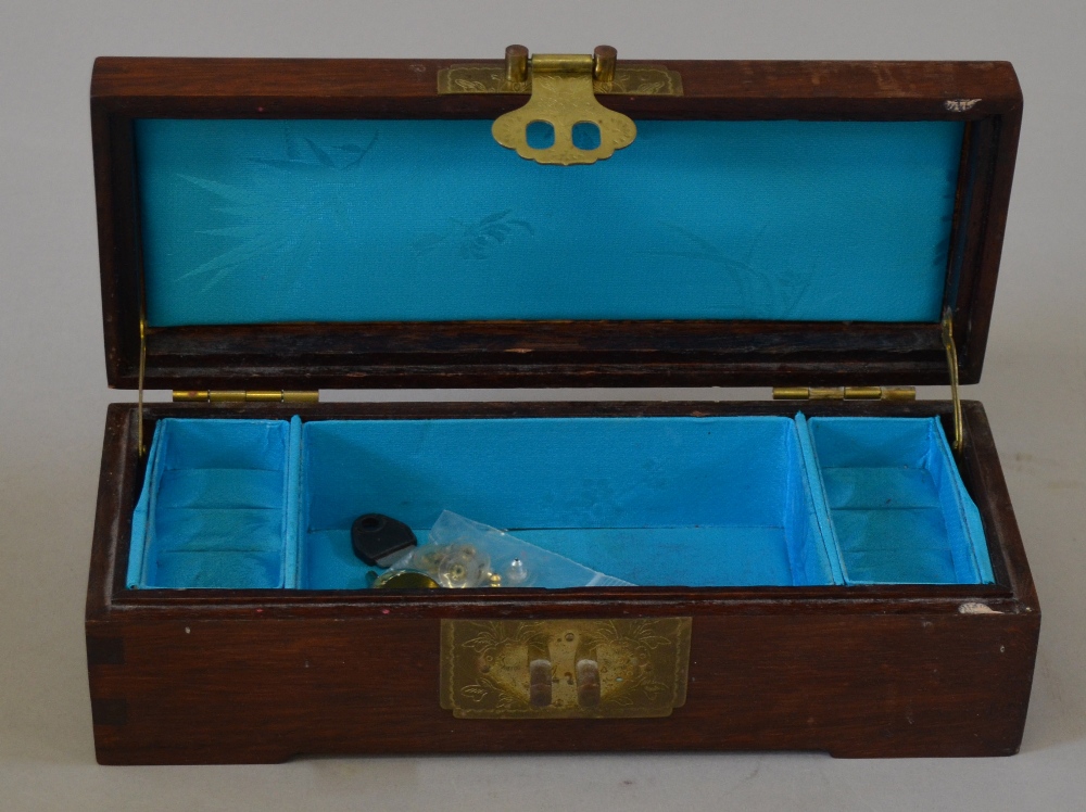 2 wooden jewellery boxes both with similar ornate decorative brass hinging and detailing, - Image 2 of 3