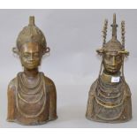2 large African tribal busts approx 42cm tall.