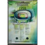 The Championships Wimbledon 1991 Rolled condition 20 x 30 inch colour poster including prices of