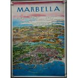 Three Rolled Travel posters including Marbella by Alfredo (1986) printed in Madrid (25 x 35 inch)