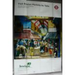 London Underground tube train posters including Visit Brixton markets by Tube art by Anthony Eyton