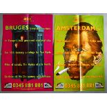 2 Eurostar Secret Cities travel posters including Bruges with Dr Who & Tardis theme and Amsterdam